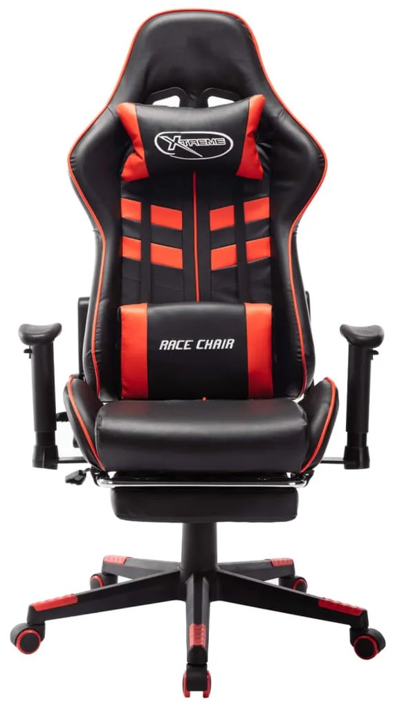 Cadeira gaming c/ apoio de pés couro artificial preto/vermelho