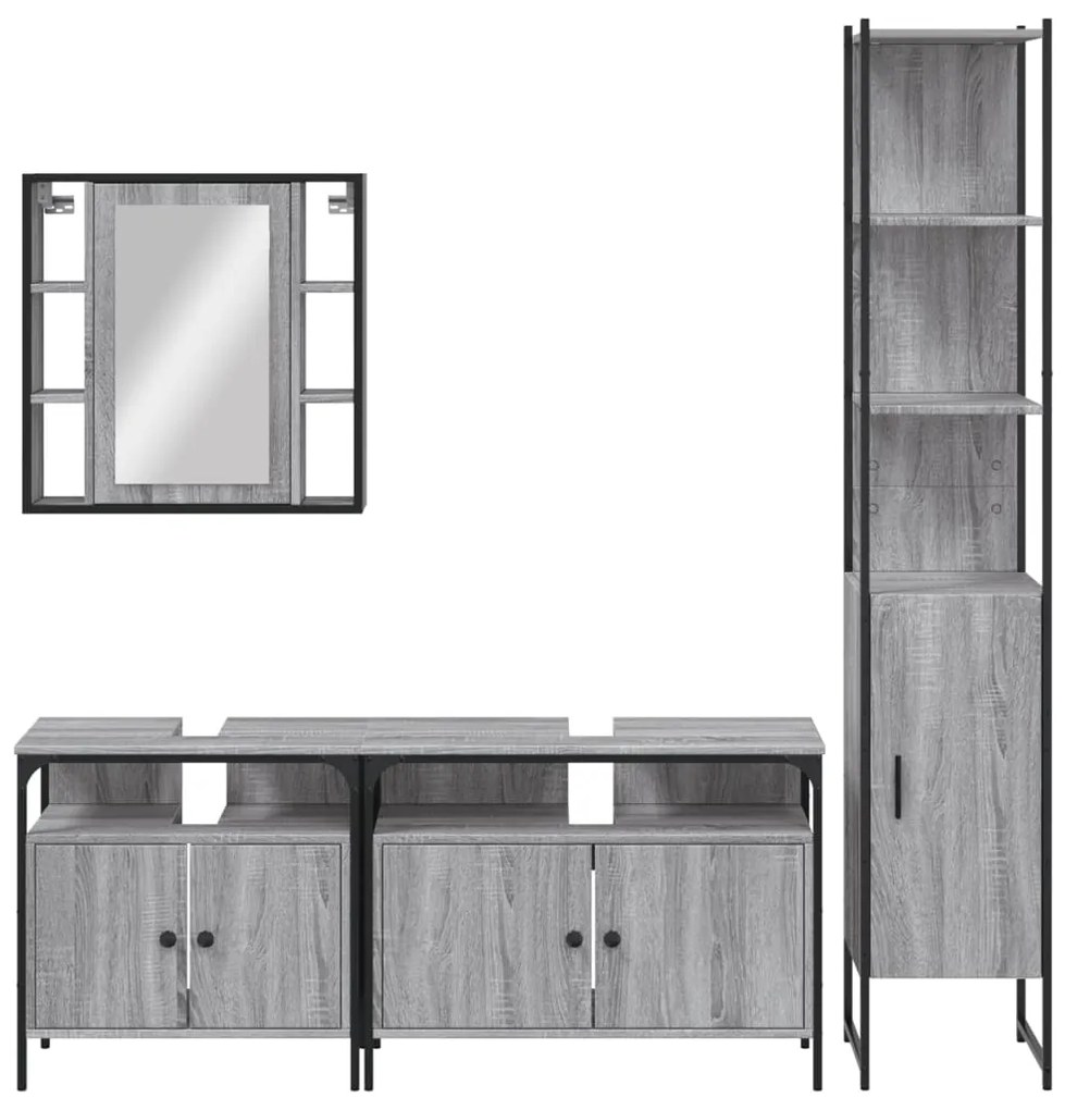 4 pcs conj. móveis casa de banho derivados madeira cinza sonoma