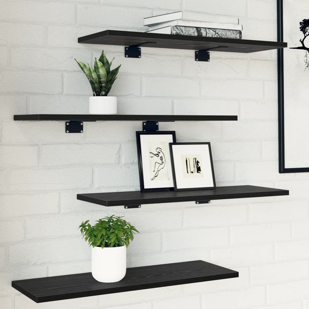 Conjunto de 4 Prateleiras de Carvalho Preto - 60x20x1,5 cm, Feitas com