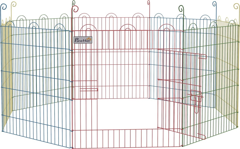 PawHut Parque Dobrável para Cães 8 Painéis Ø156x60 cm Cercado Metálico com Porta Estacas Interior Exterior Multicolor | Aosom Portugal