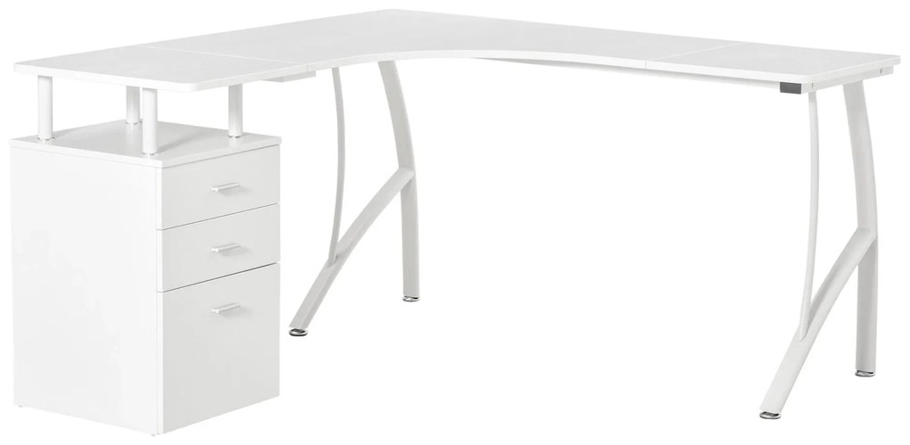 HOMCOM Secretária de Canto para Computador Secretária em Forma de L com 3 Gavetas Moderna para Escritório 143,5x143,5x76cm Branco