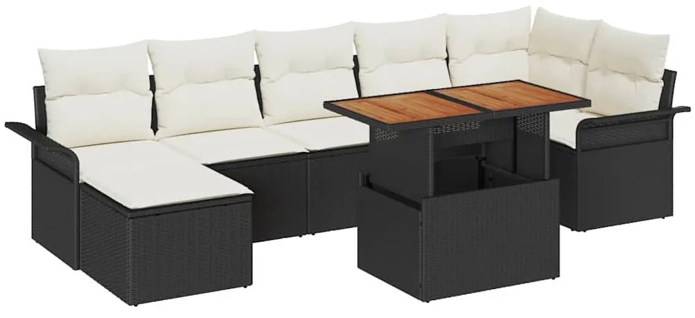 Conjunto de Sofá de Jardim 8 Peças com Almofadas Preto Polirattan
