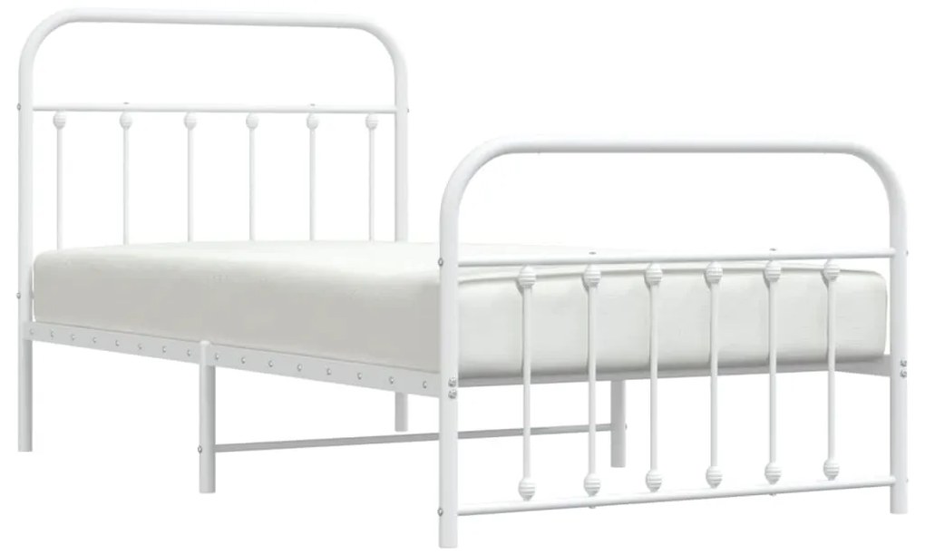 Estrutura de cama com cabeceira e pés 100x190 cm metal branco