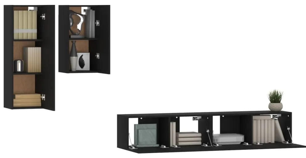 4 pcs conjunto de móveis de TV derivados de madeira preto