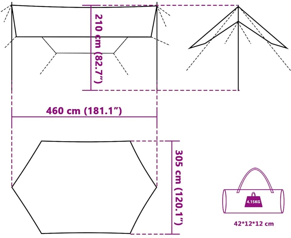Lona de campismo 460x305x210 cm impermeável azul