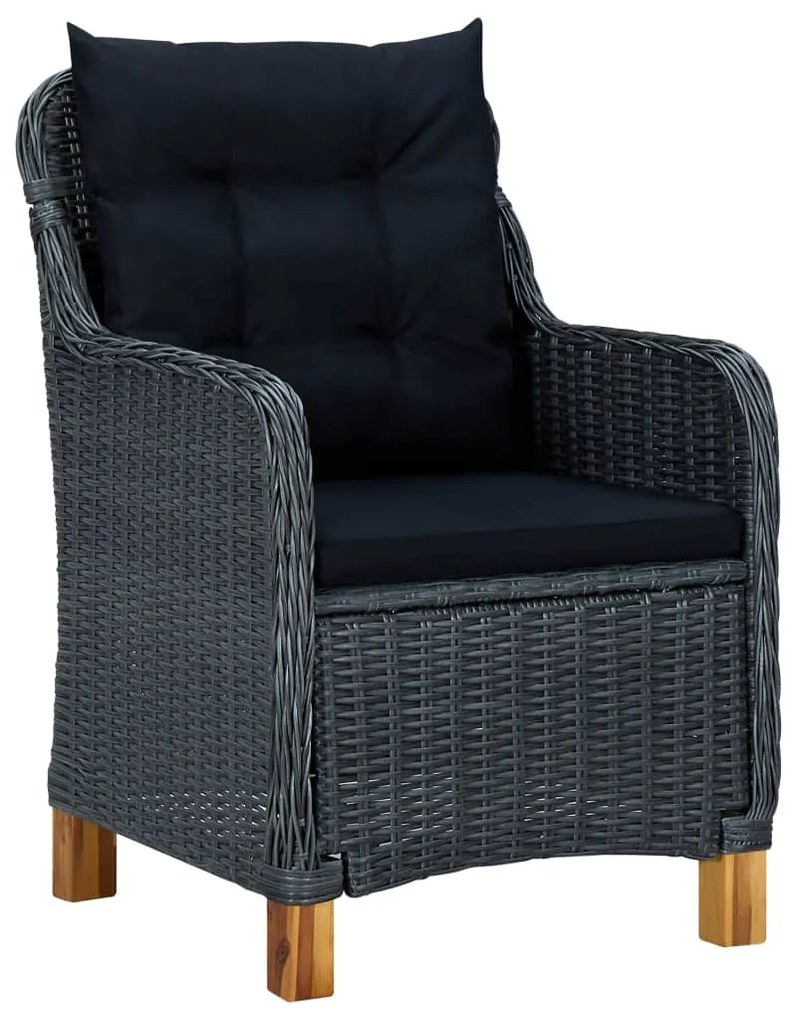 7 pcs conj. jantar exterior c/ almofadões vime PE cinza-escuro