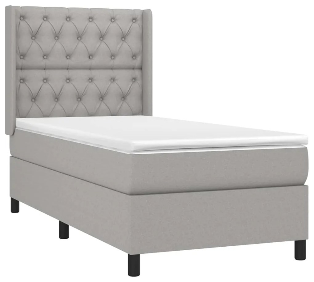 Cama box spring c/ colchão e LED 80x200 cm tecido cinza-claro