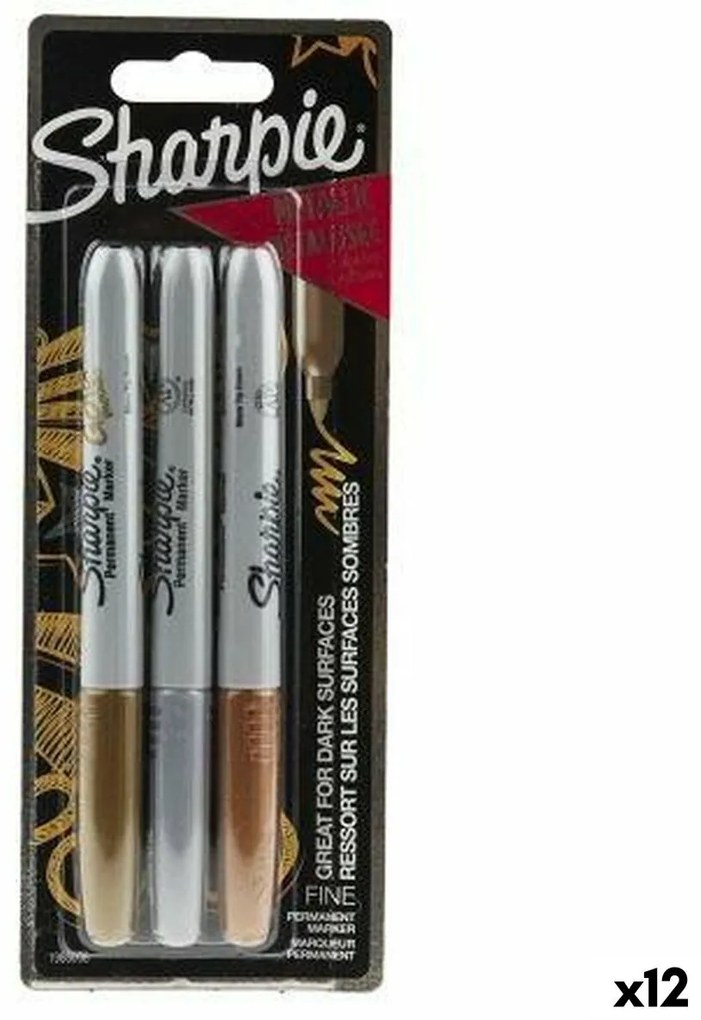 Conjunto de Canetas de Feltro Sharpie Multicolor Metálico 3 Peças 1 mm (12 Unidades)