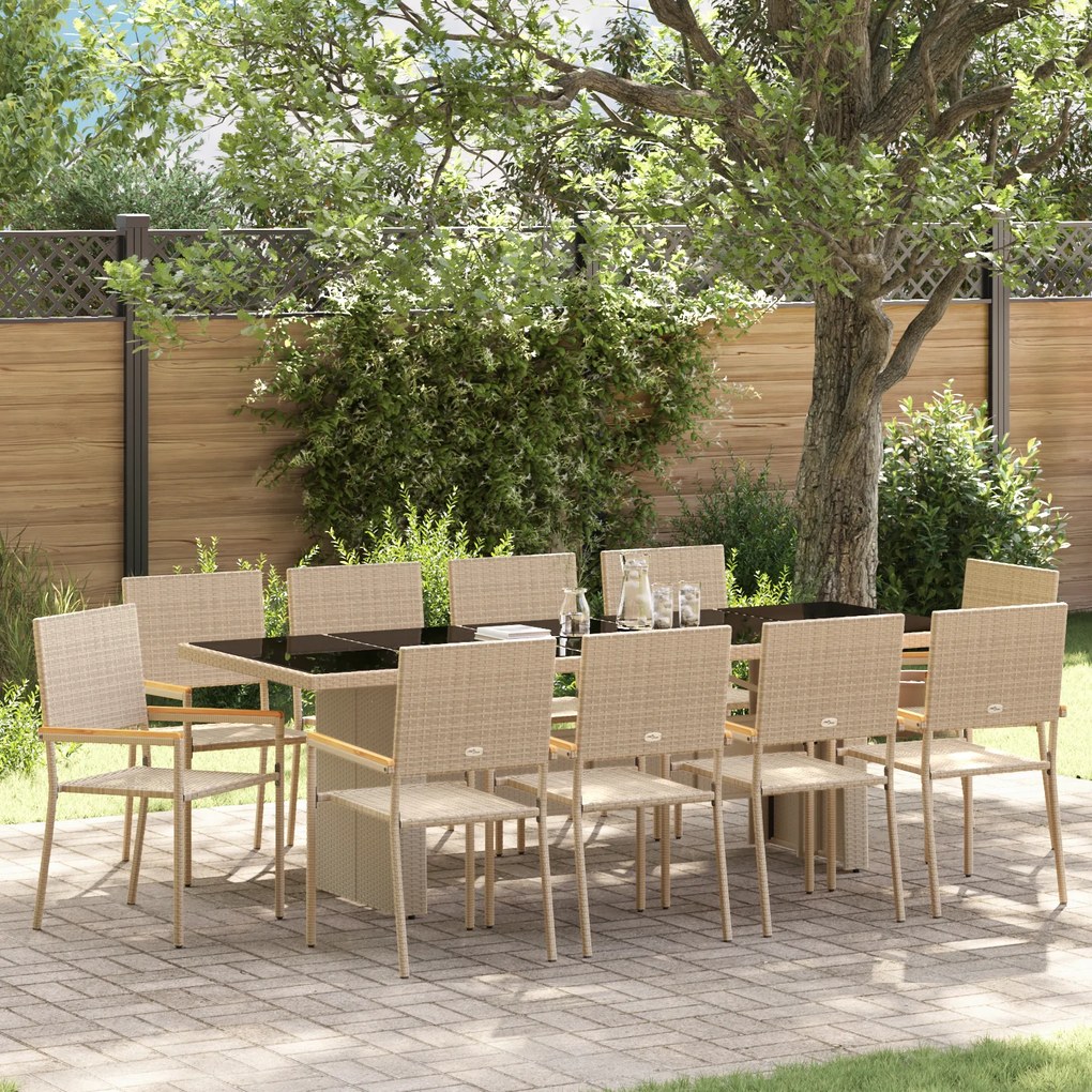 Conjunto de Jantar para Jardim de 11 Peças vidaXL Bege em Rattan Sintético