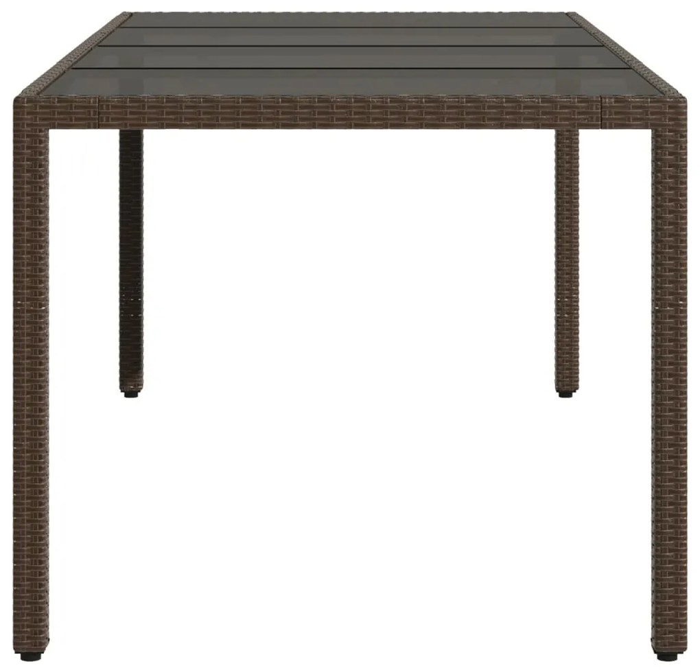 Mesa de jardim com tampo de vidro 190x90x75 cm vime PE castanho
