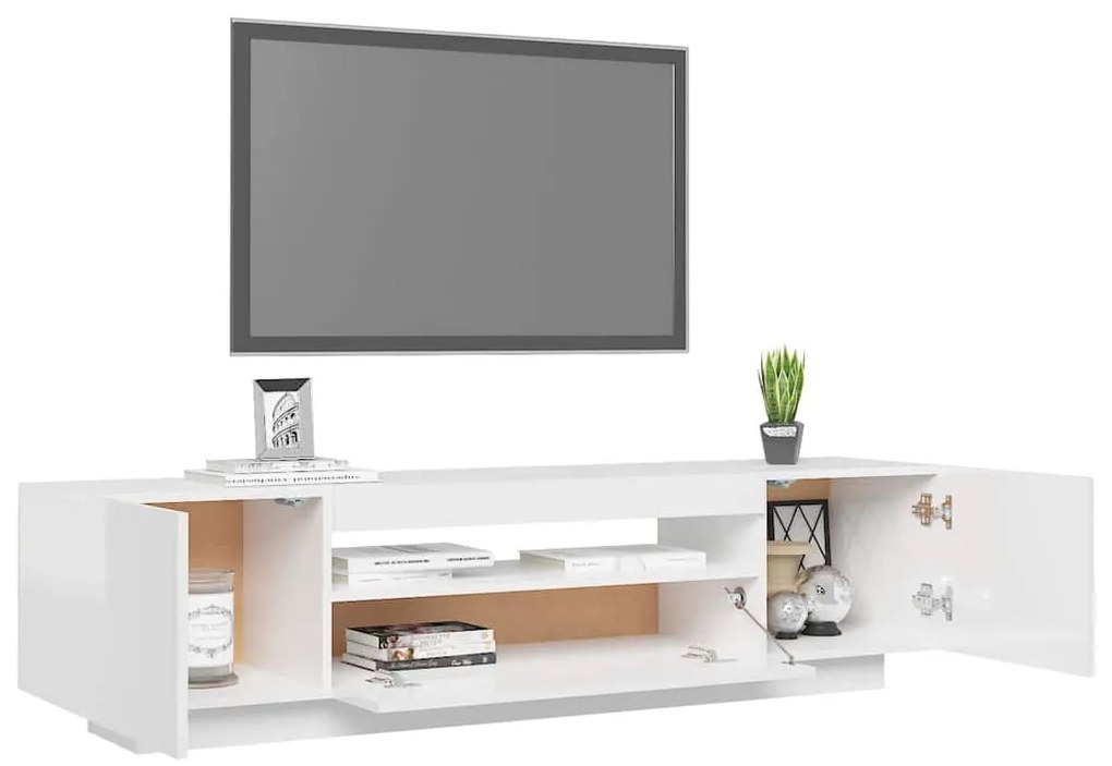 Móvel de TV com luzes LED 160x35x40 cm branco brilhante