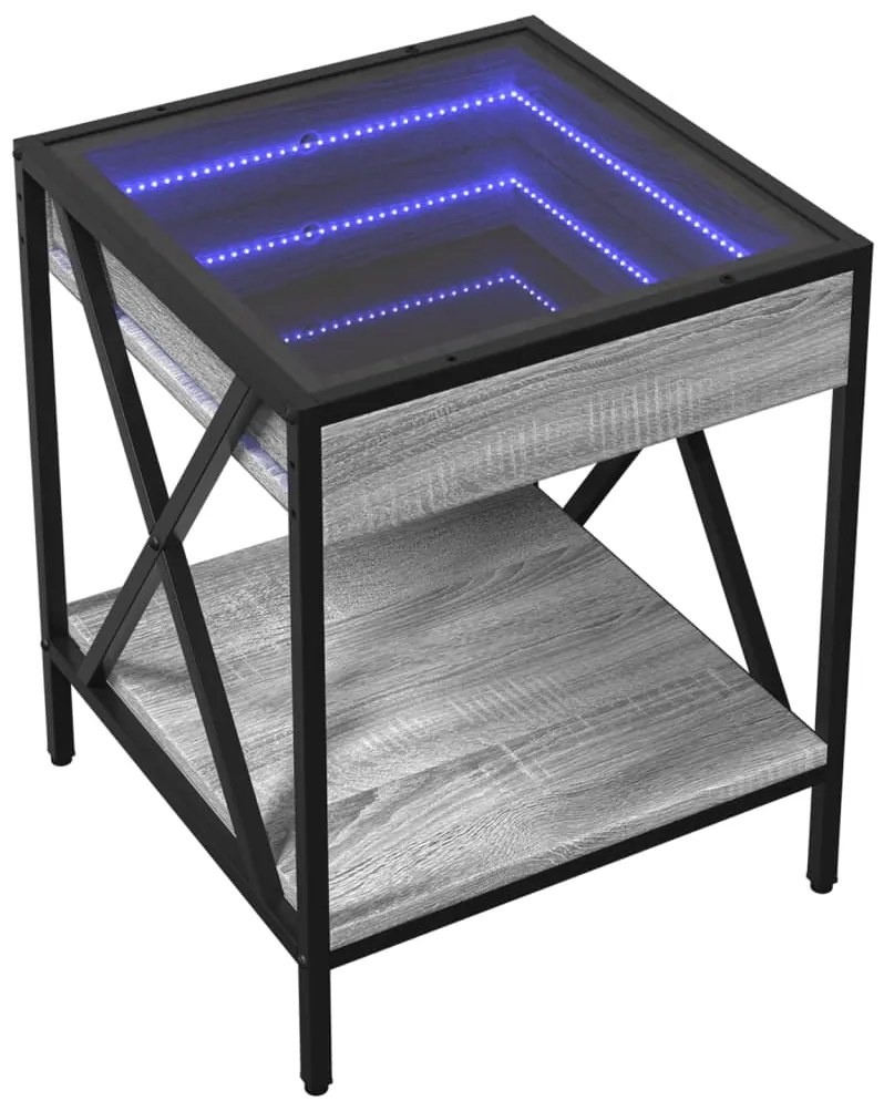 Mesa de cabeceira c/ LED Infinity 40x40x49 cm cinzento sonoma