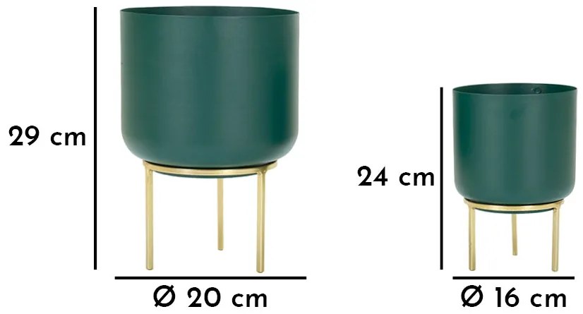 Suporte para Vaso Greent - Conjunto 2 Peças - Metal Verde com Base Dou