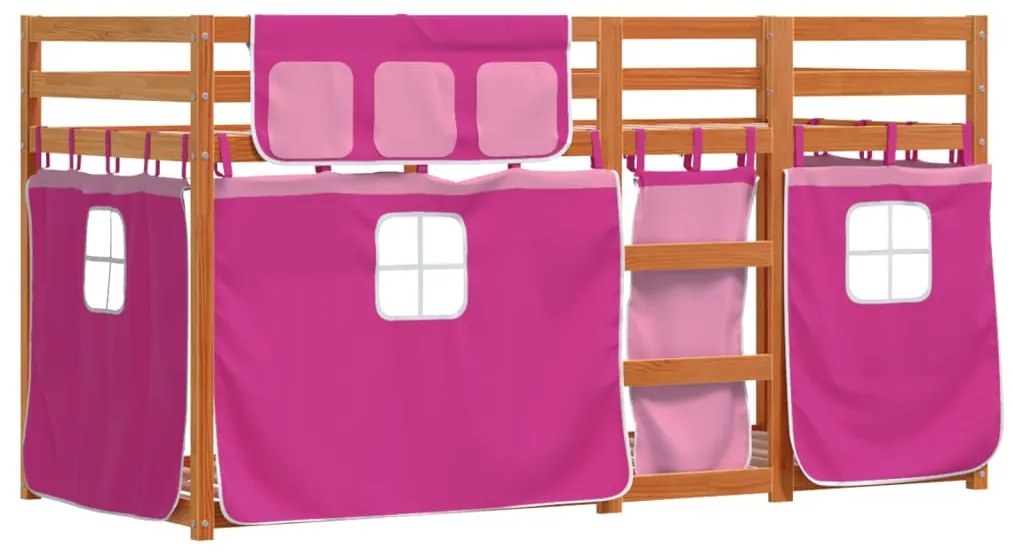 Beliche com cortinas 90x190 cm madeira de pinho maciça rosa