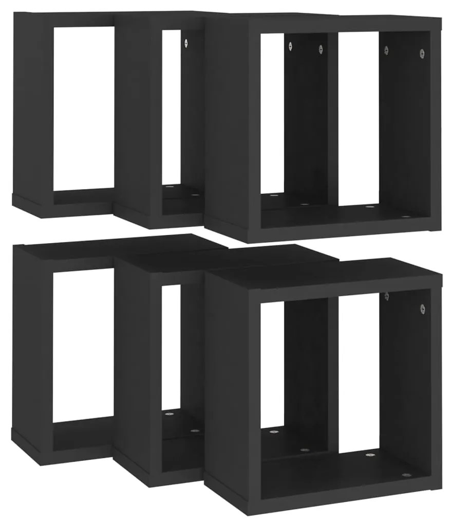 Prateleiras de parede em forma de cubo 6 pcs 30x15x30 cm preto
