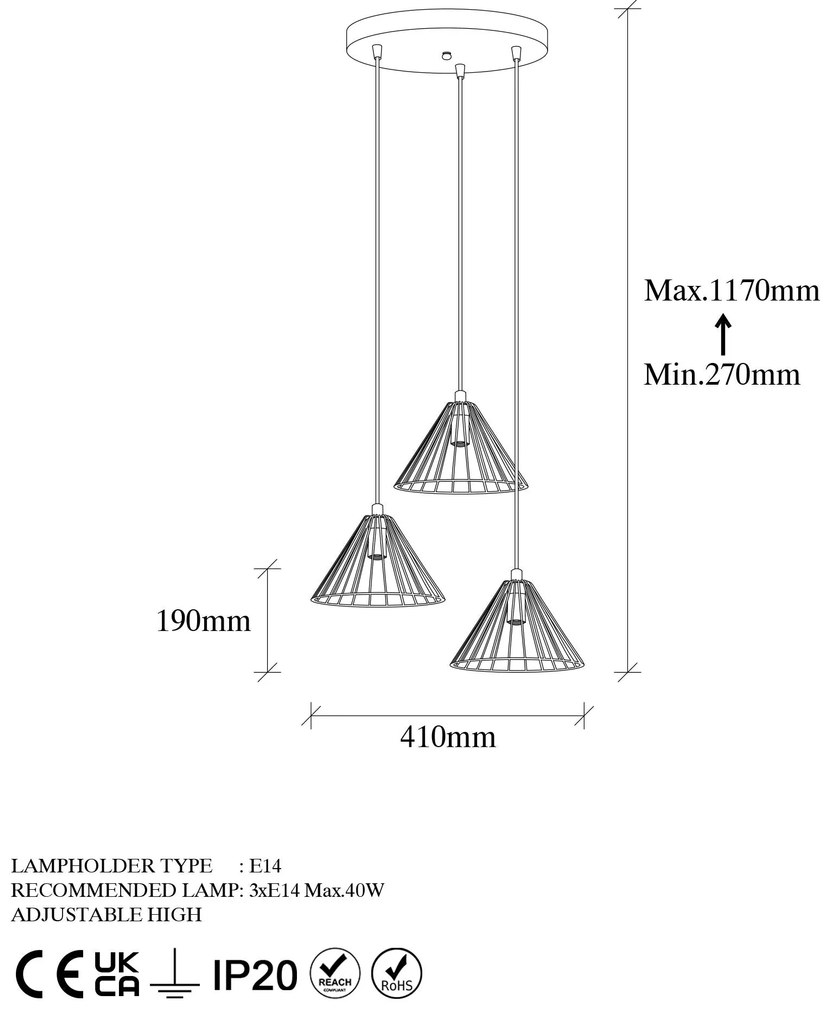 Candeeiro Chandelier Soylu – Dourado Brilhante – 41 x 41 x 117 cm