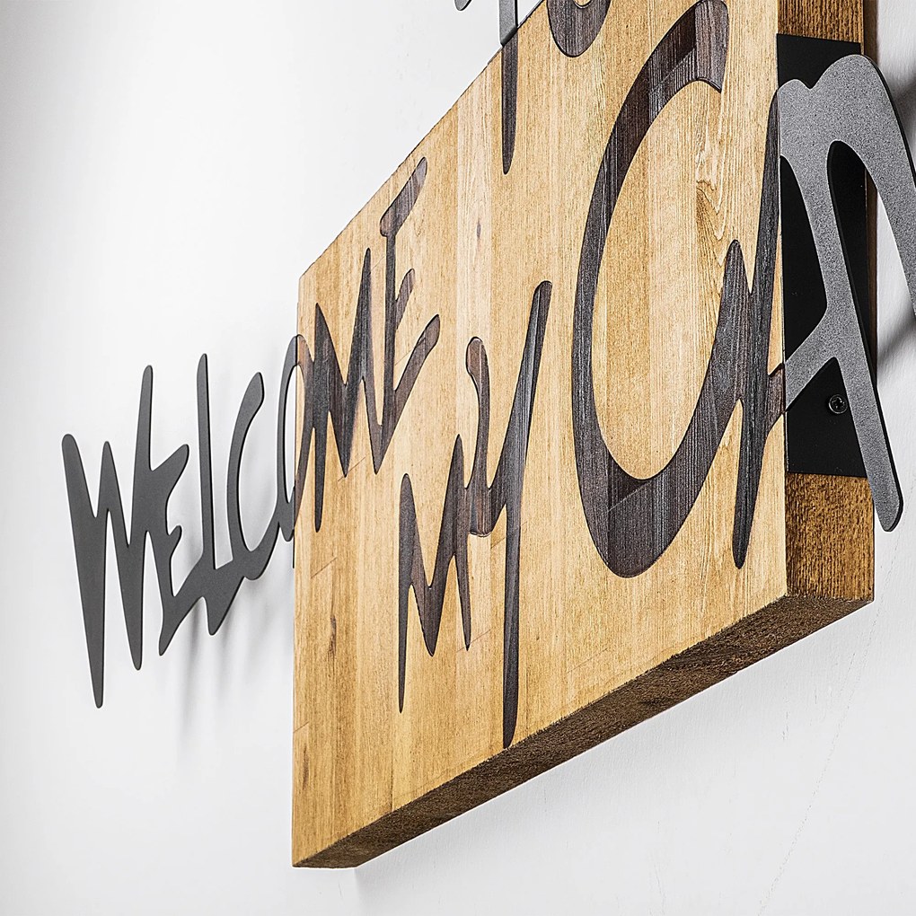 Acessório Decorativo de Parede Welcome To My Cave – Nogueira e Preto –