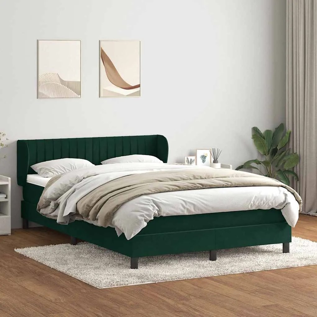vidaXL Cama box spring com colchão 160x210 cm veludo verde escuro