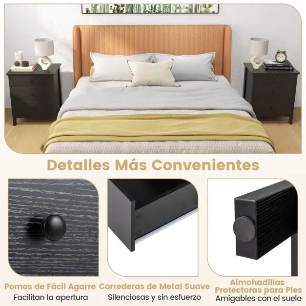 Mesinha de cabeceira com 3 gavetas, 56 x 45 x 66 cm preta