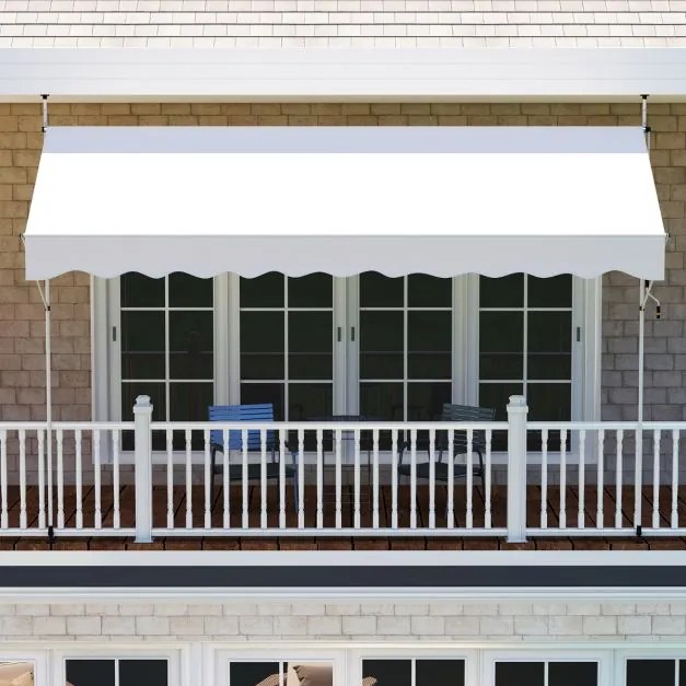 Toldo retrátil manual 4 m x 180 cm Sombra exterior ajustável sem perfuração com manivela para pátio, varanda, jardim Branco