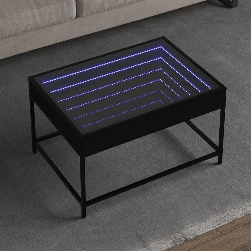 Mesa de centro luzes LED Infinity 70x50x41 cm preto