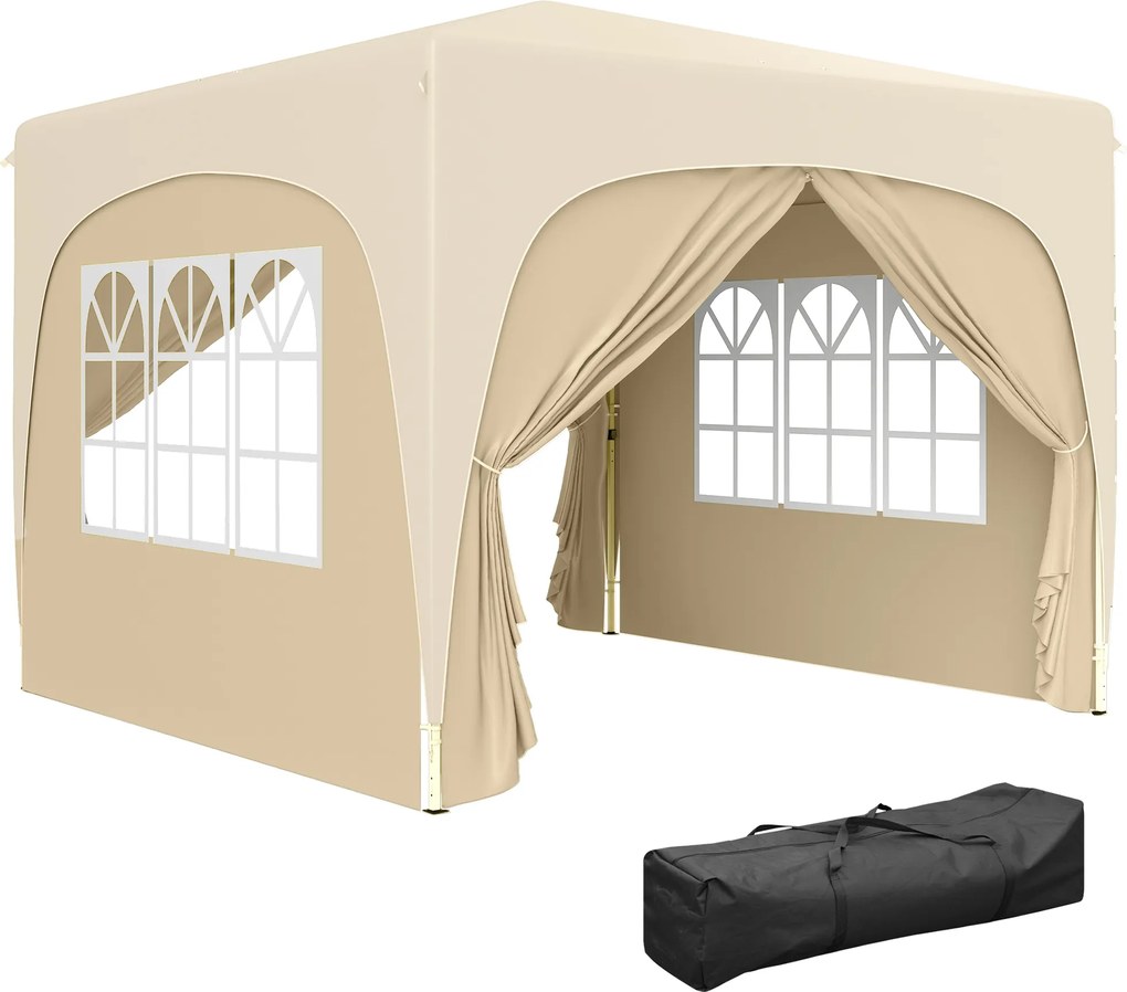 Tenda dobrável para eventos, 3 x 3 x 2,73 m, com janelas + Saco de transporte, cor areia