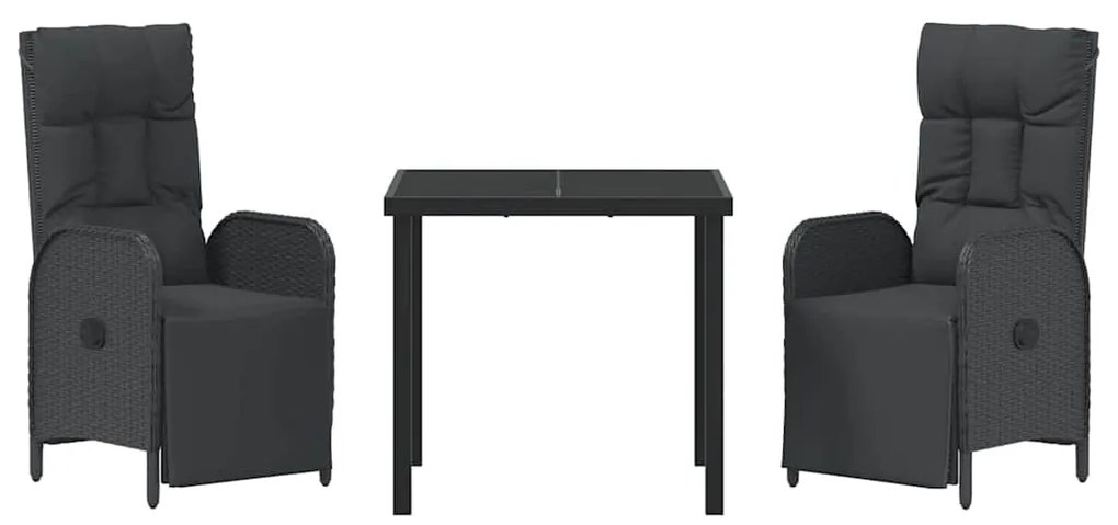 Conjunto de Jantar de Jardim com 3 Peças e Almofadas em Polyrattan Pre
