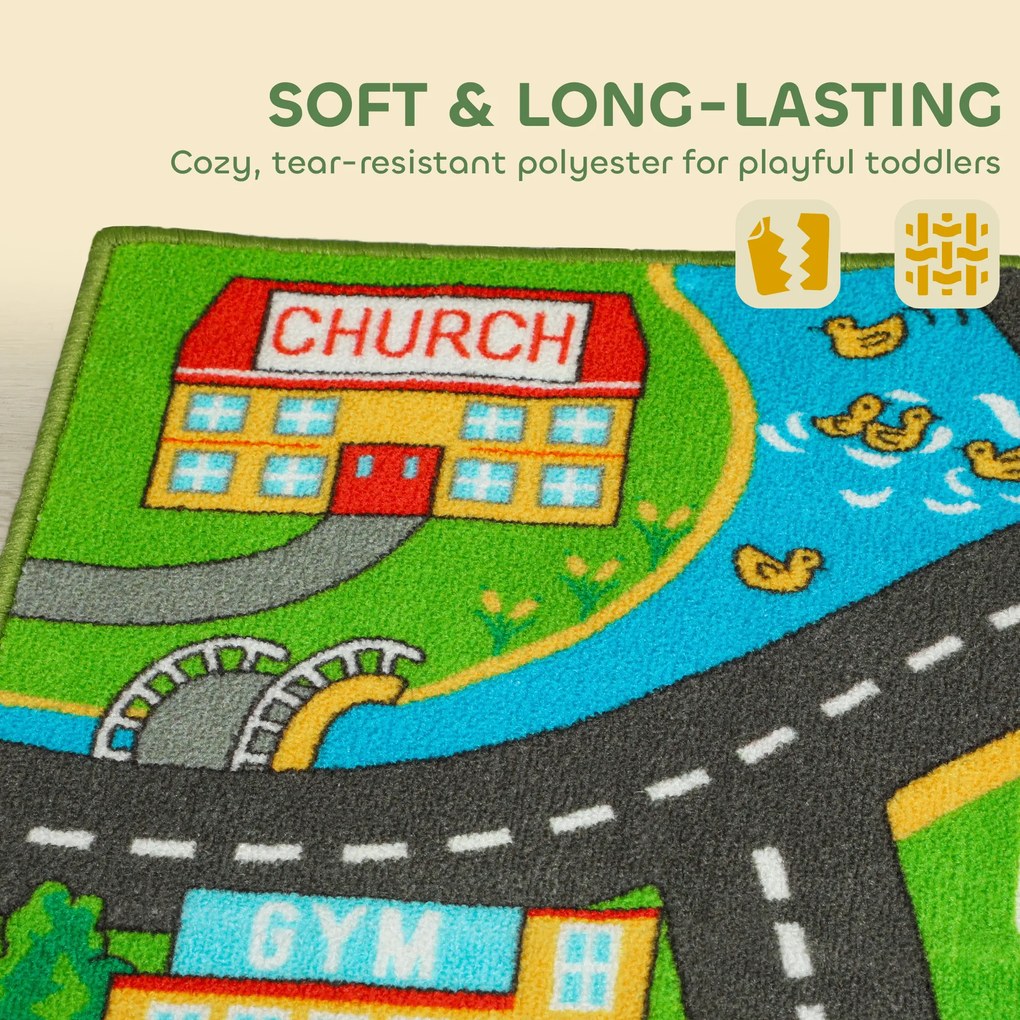 Tapete Infantil Estrada de Cidade 160x100 cm Tapete Educativo Antiderrapante para Engatinhar e Brincar com Carros Multicor