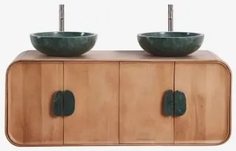 Conjunto De Móvel De Casa De Banho Dupla Suspensa 130x45 Cm Em Madeira De Manga E Pedra Natural Kivalina Mármore Verde Udaipur - Madeira - Sklum