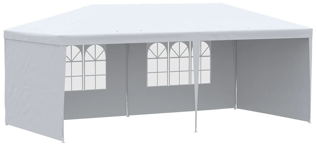 Outsunny Tenda para Festas 6x3 m Tenda de Jardim para Exterior com 4 Paredes Laterais 2 Janelas e Estrutura de Aço Branco | AOSOM Portugal