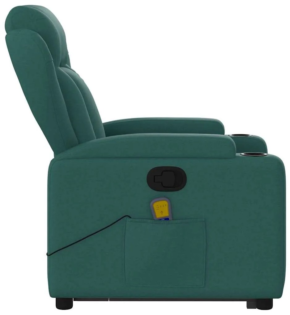 Poltrona reclinável elevatória de massagens tecido verde-escuro