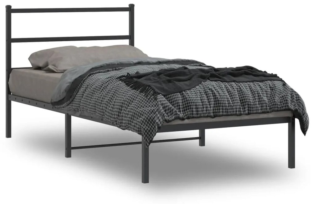 vidaXL Estrutura de cama com cabeceira 100x190 cm metal preto