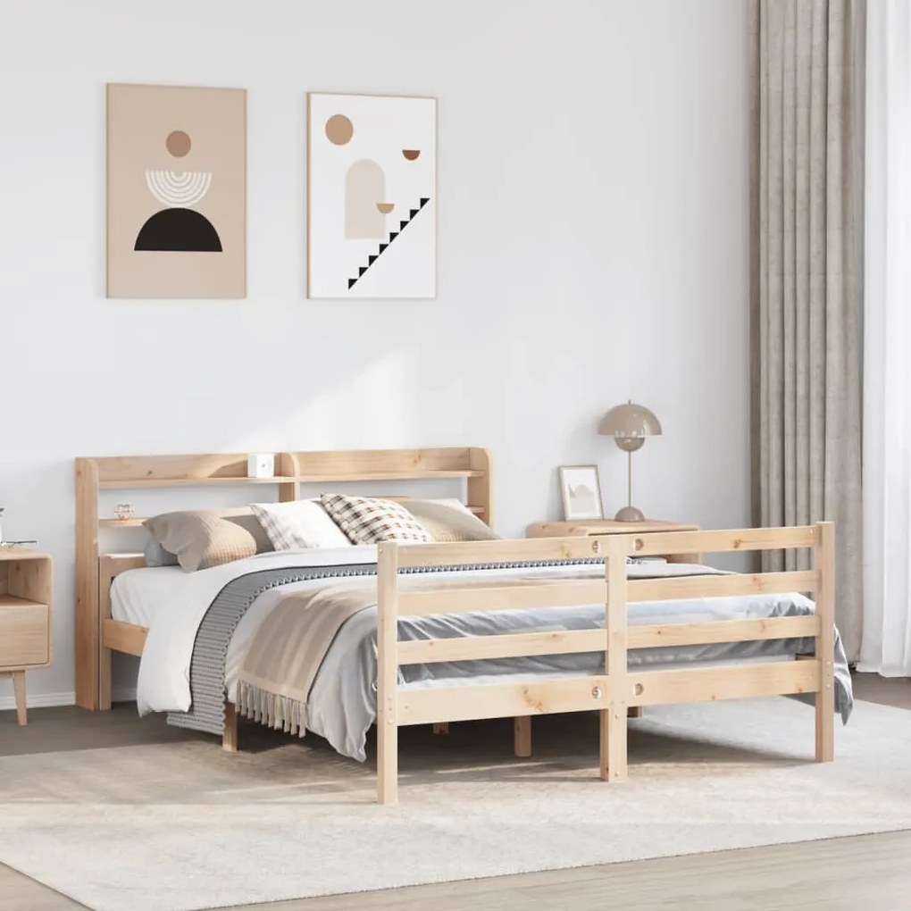 Estrutura cama c/ cabeceira 140x190 cm pinho maciço