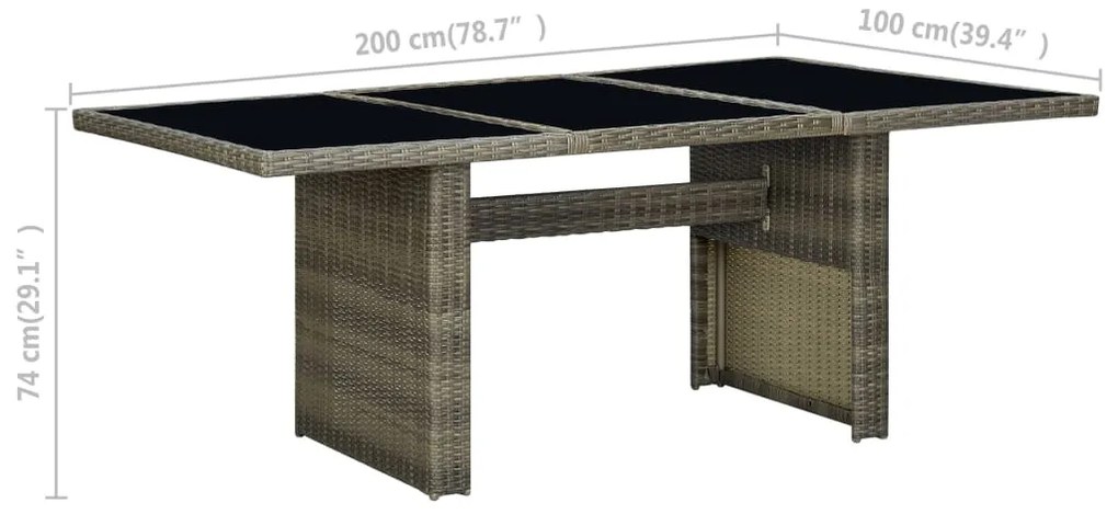Mesa de jardim vime PE e vidro temperado castanho