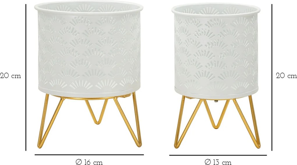 CONJUNTO DE 2 VASOS CARLY BRANCO E DOURADO Ø 16X20-13X20 CM (PLANTAS NÃO INCLUIDAS)