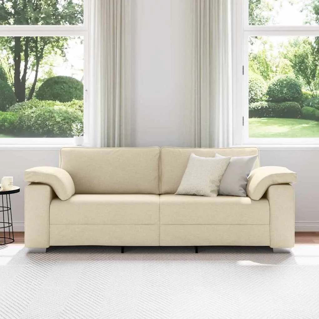 Sofá 3 lugares creme, 178 cm, tecido