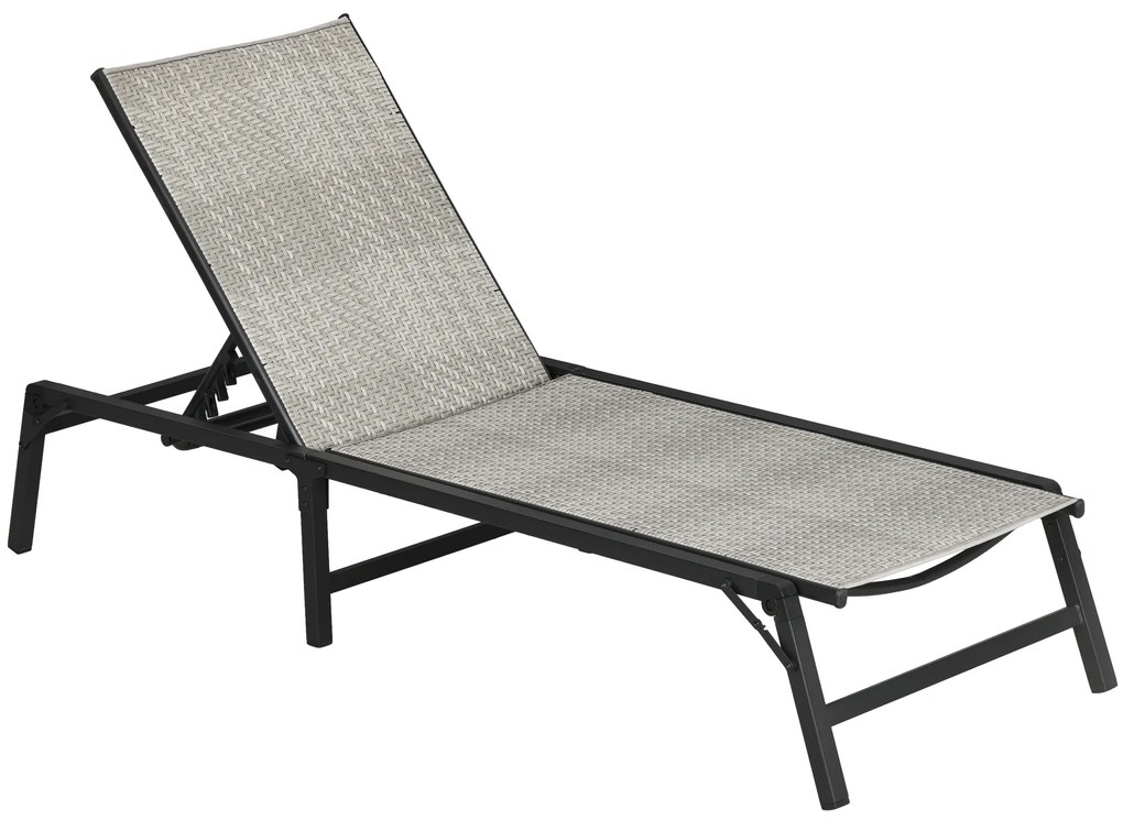 Outsunny Espreguiçadeira Dobrável para Jardim com Encosto Ajustável em 5 Níveis e Estrutura de Aço Carga 150 kg 183x62x32 cm Cinzento Claro
