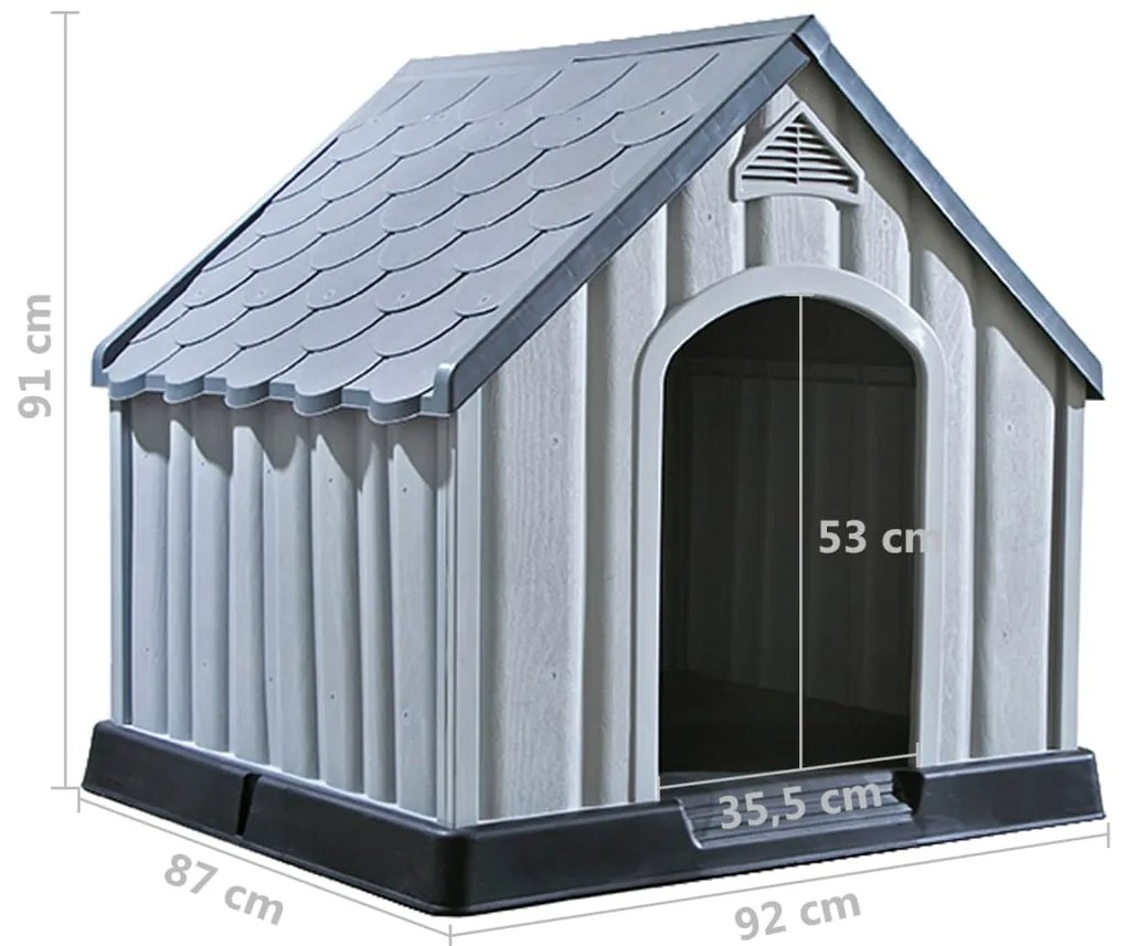 Casota para cão 92x87x91 cm plástico cinzento