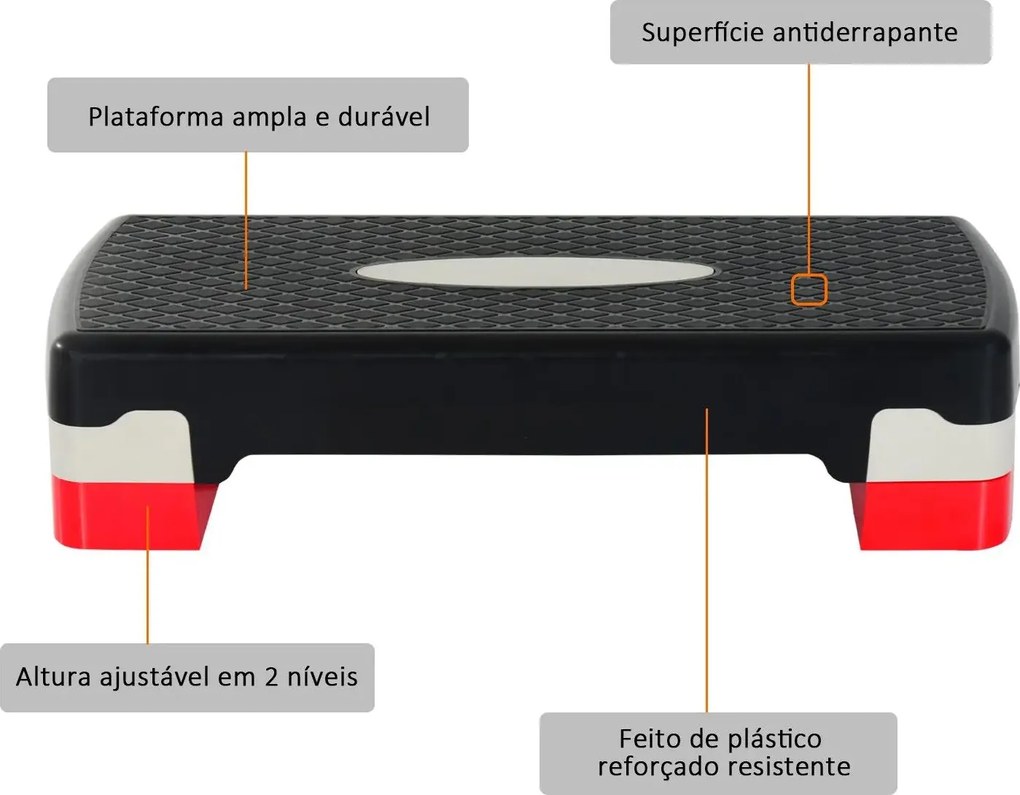 Step para Exercício Aeróbico Plataforma Step com Altura Ajustável em 2 Níveis com Carga Máxima 150kg para Exercício em Academia Casa 68x29x10-15cm Pre