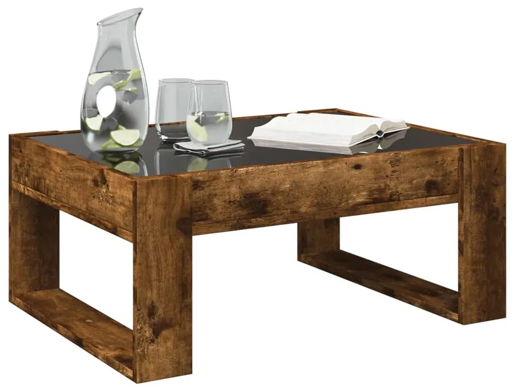 Mesa de centro luzes LED Infinity 70x53x30 cm carvalho fumado