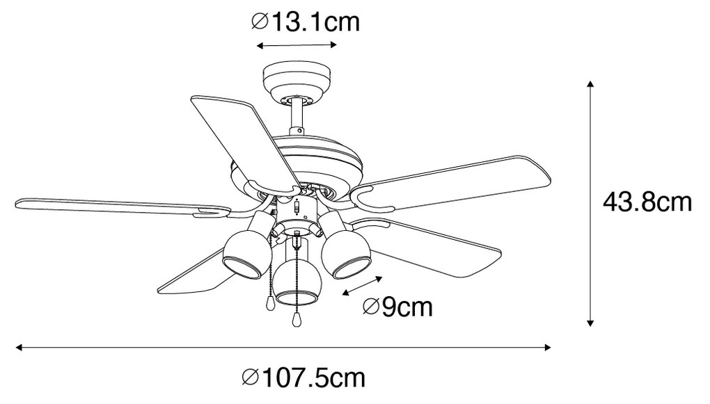 Ventilador de teto preto com interruptor 3 luzes - Mistral Vidro Industrial