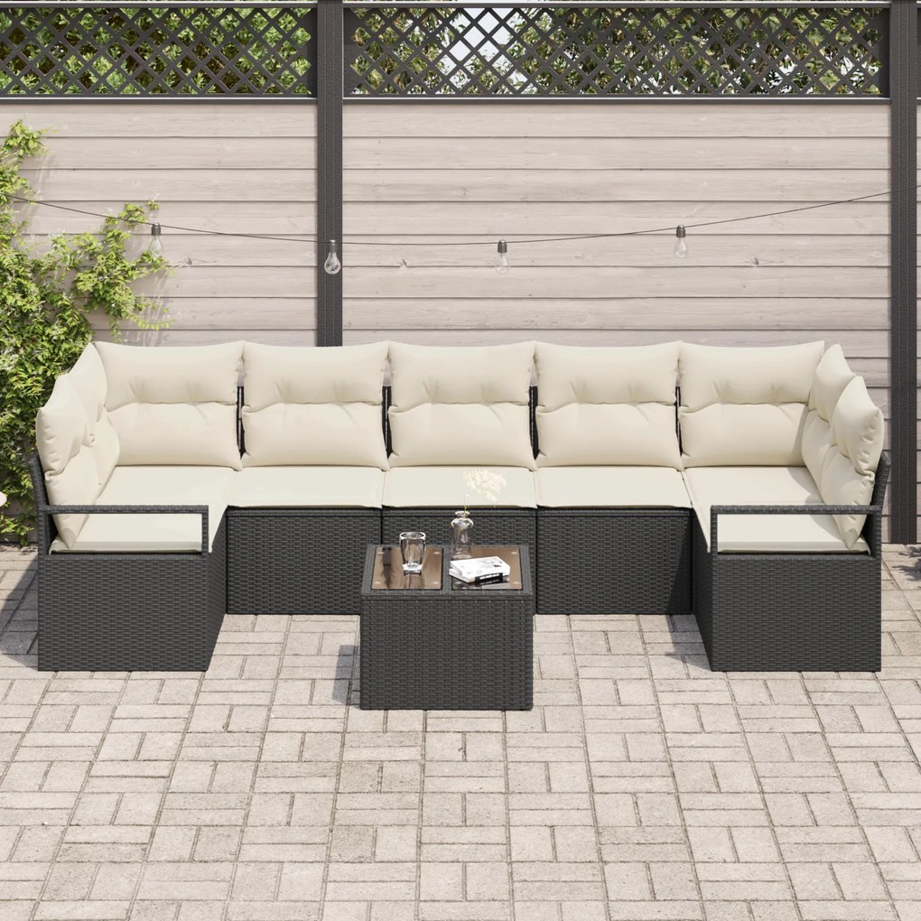 Conjunto de Sofá de Jardim vidaXL de 8 Peças com Almofadas Preto Ratta