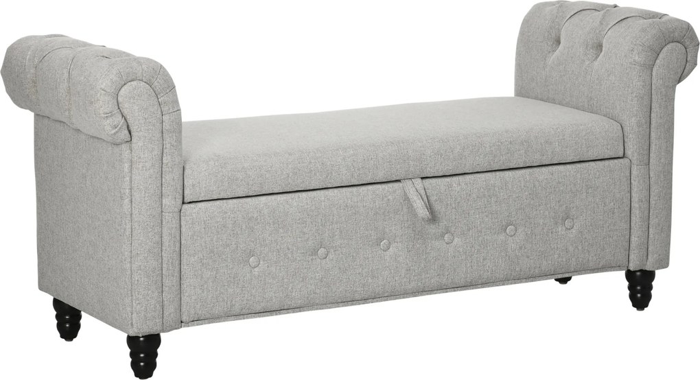 HOMCOM Banco banqueta baú 2 em 1 em tecido com aspecto de linho com pés em madeira 146,5 x 49 x 72 cm cinza | Aosom Portugal