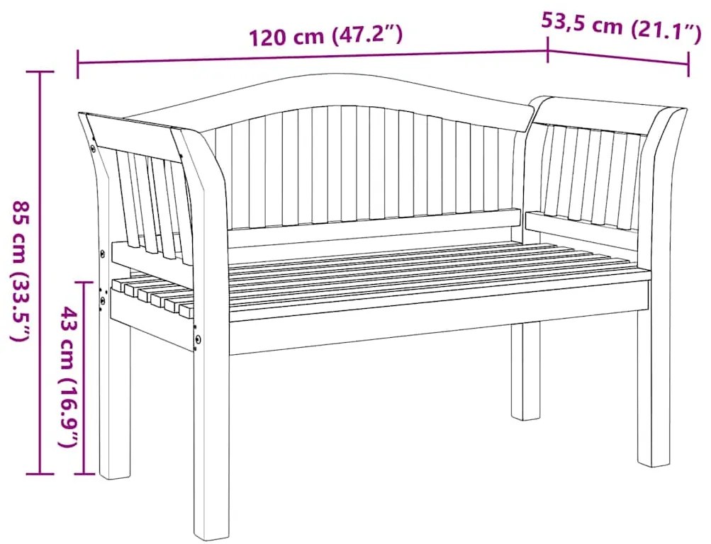 Banco de Jardim 120x53.5x85 cm Madeira Sólida de Teca