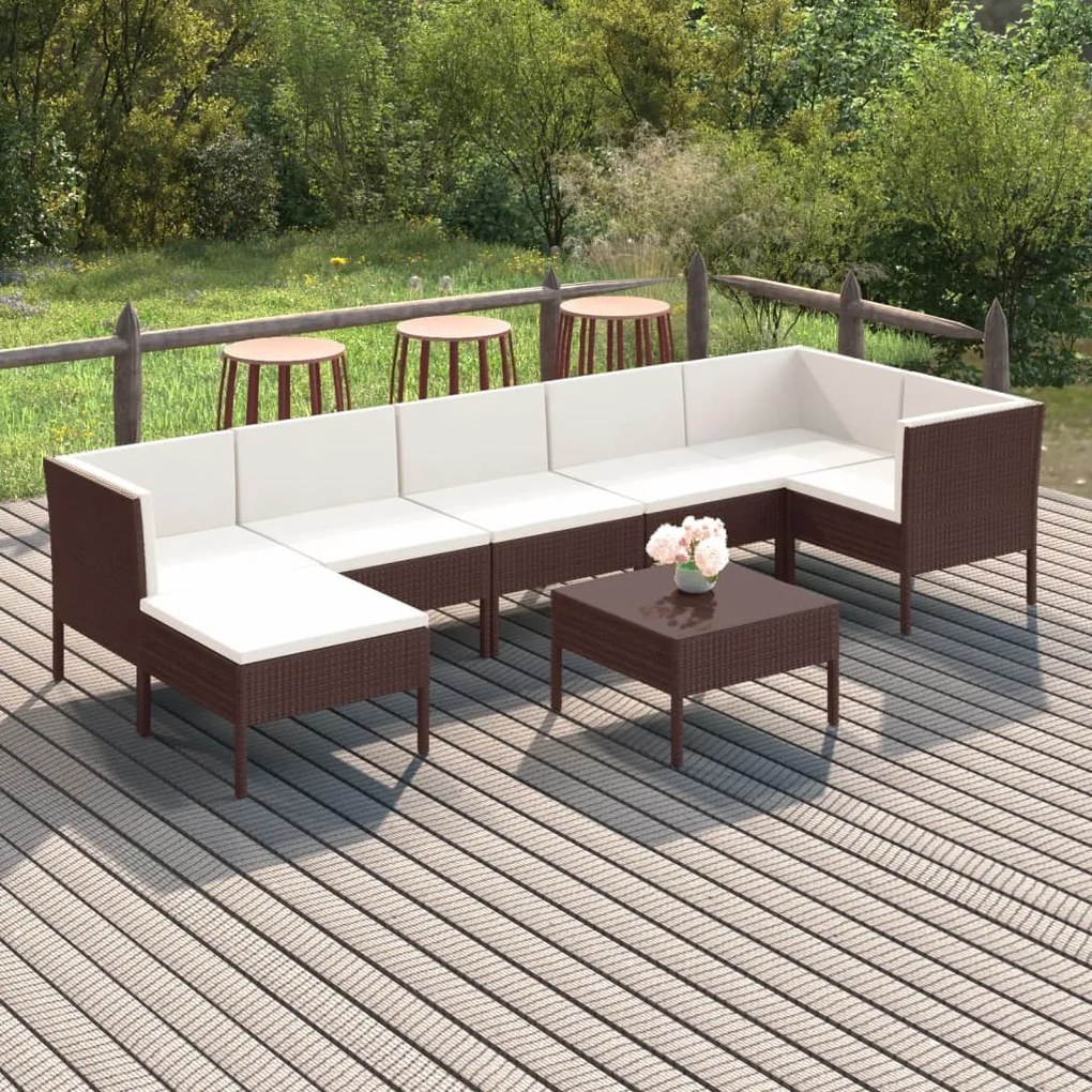 vidaXL 8 pcs conjunto lounge jardim c/ almofadões vime PE castanho