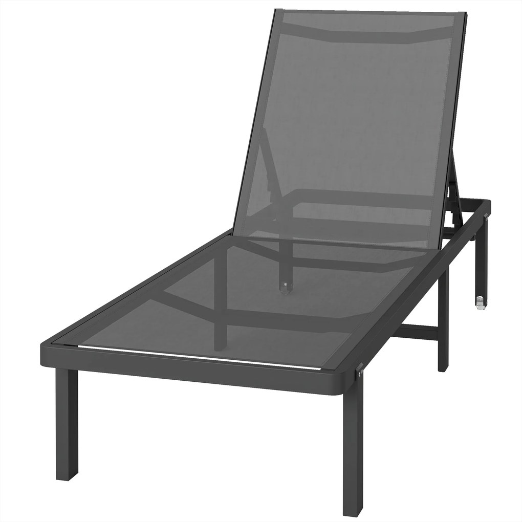 Espreguiçadeira de jardim com Rodas, reclinável em 4 posições até ficar totalmente na horizontal, em Textilene 530 g/m², cinzento escuro