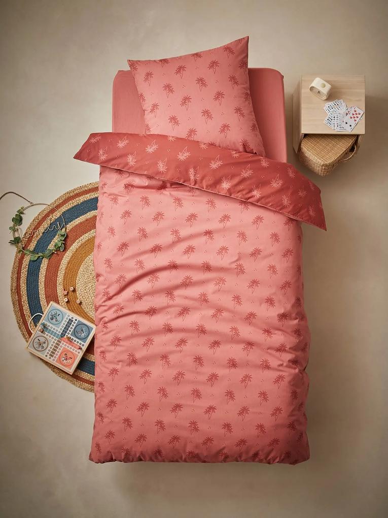 Conjunto capa de edredon + fronha de almofada para criança, Palmeiras rosa medio estampado