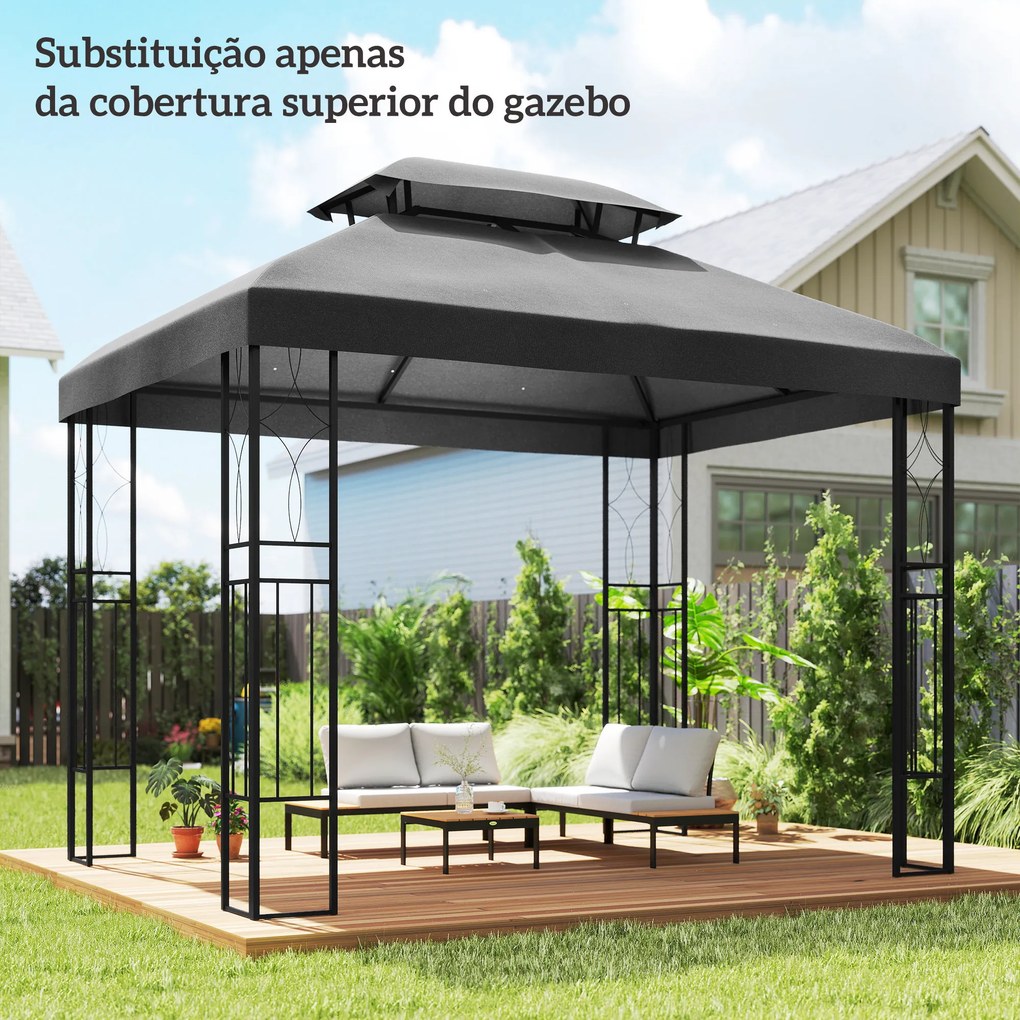 Teto de Reposição 4x3 m com Teto Duplo Orifícios de Drenagem e Proteção UV Apenas Teto NÃO Inclui Estrutura Cinzento Escuro