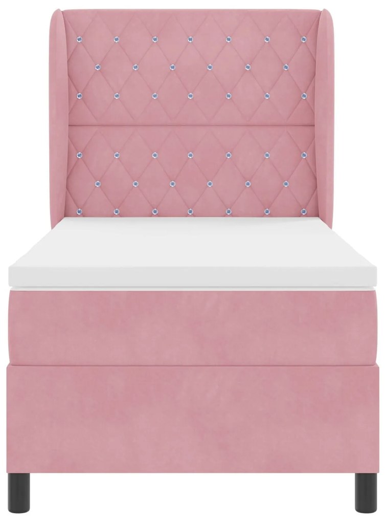 Cama Box Spring vidaXL com Colchão Rosa 90x190 cm Veludo