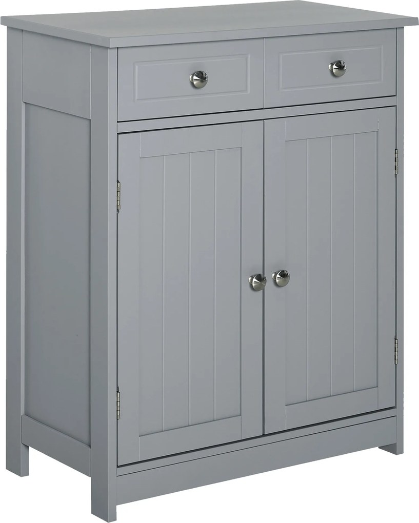 Kleankin Armário Auxiliar Casa de Banho Móvel Casa de Banho com 2 Portas e 2 Gavetas 60x30x75 cm Cinza | Aosom Portugal